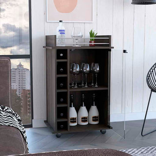 Baltimore Bar Cart with Six Wine Cubbies | Mobile Serving Cart in Carbon Espresso Finish