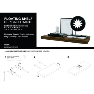 Mahogany floating wall shelf, view 6