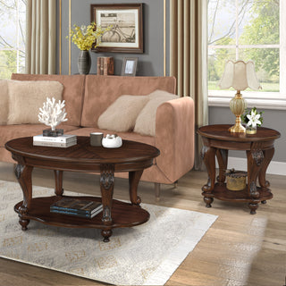 Living Room Coffee Table Set, Coffee Table & Two End Side Table 3-Piece Set for Office, Living Room, Apartment, Small Space, Easy Assembly, Cherry
