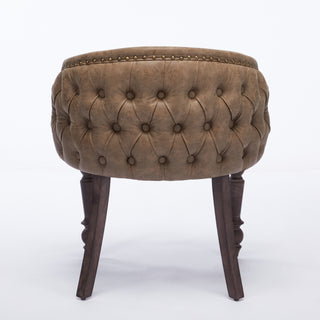 Hand-pulled buckle decoration PU Dining Chair,Accent Leisure Chair, Mid-Century Modern Arm Chair with Solid Wood Armrests and Legs, 1-Seat Cushioned Sofa for Living Room Bedroom,Brown color,SW1865BR