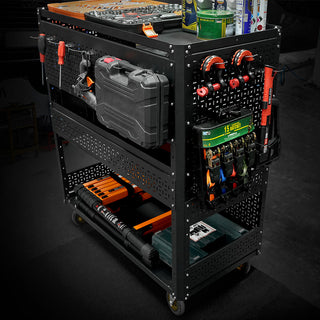 3-Tier Rolling Utility Cart | DIY Detachable Tool Cart with Steel Pegboard