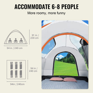 SUV Camping Tent 8’ x 8’ | Rear Hatch SUV Tent Attachment for 6–8 Persons with Rainfly & Carry Bag | PU2000mm Double-Layer Truck & Van Tailgate Tent