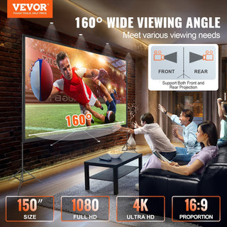Projector Screen with Stand 150 Inch | 16:9 4K 1080P HD Outdoor Movie Screen with Tripods & Carry Bag | Wrinkle-Free Projection Screen for Home Theater & Backyard Movie Night