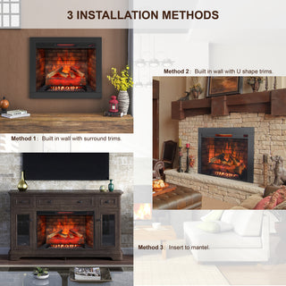 33 inch Infrared Electric Fireplace with Removable Trim kit Insert, Touch Panel Home Decor Heater, Smokeless Firebox With Fire Crackling Sound