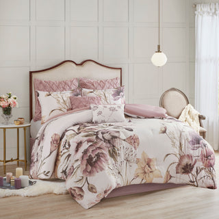 8 Piece Cotton Printed Comforter Set Blush Cal King