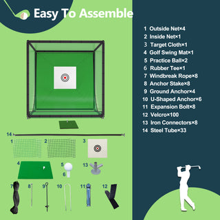 Golf Practice Net Cage,10 x 10 x 10FT Metal Frame Hitting Net Kit for Backyard,Golf Batting Cage Netting Golf Training Simulators for Home