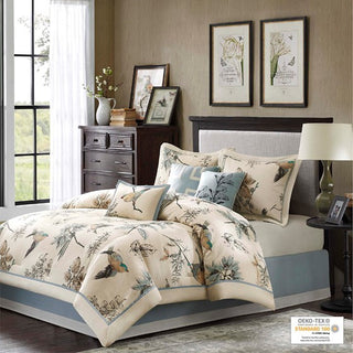 7-Piece Printed Cotton Twill Comforter Set, Khaki