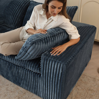 Blue 118.2" Corduroy Cloud Sofa - Deep Seat Double-Layer Modular Couch