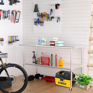 30x60 Inch Stainless Steel Table with Wheels | Commercial Metal Prep Table with Adjustable Undershelf