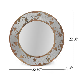 Mango Wood & Aluminium Fitted Round Mirror – Stylish Wall Mirror for Home Decor
