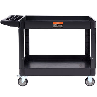 2-Shelf Heavy Duty Utility Service Cart, 550 lbs Plastic Rolling Cart with 360° Swivel Wheels & Brakes, Large Lipped Shelves for Garage/Warehouse