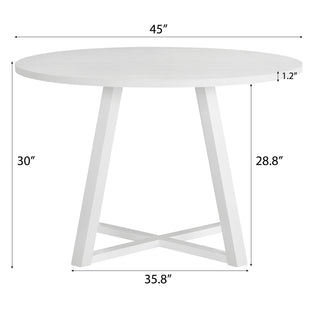 Edo Contemporary Round Dining Table, Trestle Base, White Finish