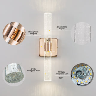 Contemporary Crystal Wall Light Sconce, 2-Light Gold-Plated Fixture with Bubble Crystal for Bathroom, Bedroom, Hallway – Modern Indoor Lighting