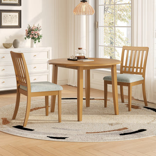 3-Piece Round Dining Table Set for 2 People, 1 Folding Wood Dining Table + 2 Upholstered Chairs, Space-Saving Design for Small Apartments and Dining Areas -LIGHT BROWN