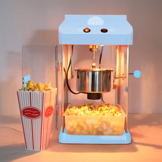 4oz Tabletop Popcorn Machine – Popcorn Maker with Stainless Steel Kettle, Measuring Tool & Scoop for Home, Family Movie Night – Blue