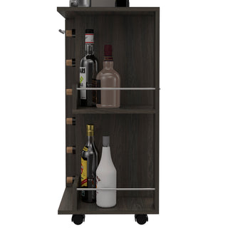 Tennessee Bar Cart, One Cabinet With Division, Six Cubbies For Liquor, Two Shelves