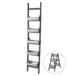 
Farmhouse Foldable Reed Galvanized and Wood Ladder Planter 14.2' x 7.5' x 70.9'
