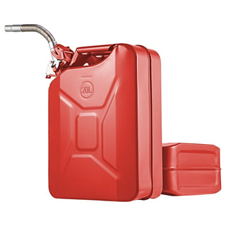 Jerry Fuel Can, 5.3 Gallon / 20 L Portable Jerry Gas Can with Flexible Spout System, Rustproof ＆ Heat-resistant Steel Fuel Tank for Cars Trucks Equipment, 2PCS Red