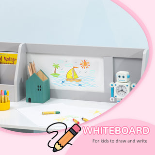 Qaba Toddler Desk and Chair Set | Kids Writing Desk w/ Whiteboard and amp; Storage (Gray)