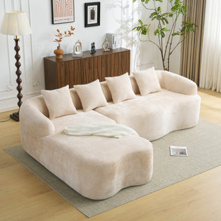 Full Compression L-Shape Sectional Sofa w/ Curved Chaise | Beige Modular Chenille Fabric Couch | High-Density Foam for Apartment & Small Space Living Room | No Assembly Required