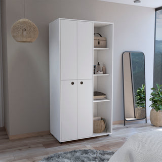 Misuri White Wardrobe Armoire | 2-Door Closet with Hanging Rod and Shelves