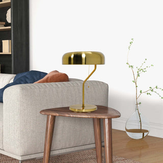 European Modern Bedside Nightstand Table Lamp | Gold Finish with White Inner & Soft Glow