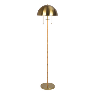 Allure 2-Light Floor Lamp | Gold Brass Finish, Natural Rattan Tube, Dual Pull Chain Control