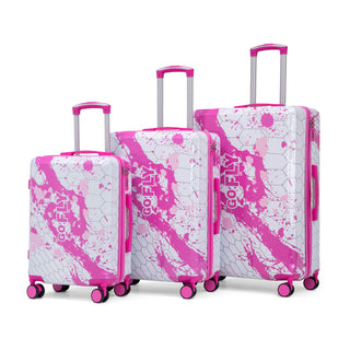 Pink Printed PC Spinner Luggage Set 20/24/28 Inch, 3-Piece with Combination Lock and Silent Wheels
