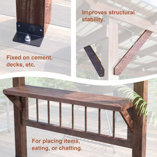 Title
13' x 6.5' Wooden Pergola Grill Gazebo with Metal Roof & Bulbs & Bar Counters
