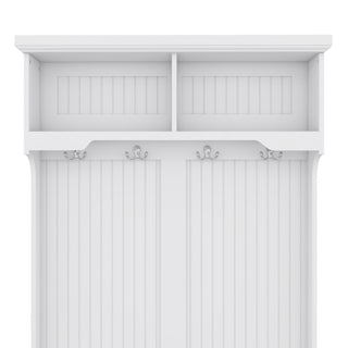 Hall Tree with Storage Shoe Bench for Entryway and Hallway, 4-in-1 Design Coat Racks with 4 Hooks for Living Room, White