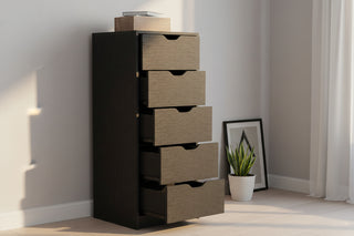 TUHOME Basilea 5-Drawer Black Tall Dresser - Slim Space-Saving Vertical Storage