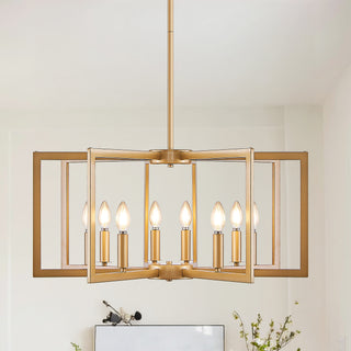 27" Modern Golden Geometric 8-Light Chandelier | Industrial Metal Pendant for Dining Room