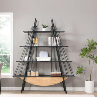 70.87" Sailboat-Inspired Industrial Bookshelf - 4-Tier Open Storage Shelf with Drawer