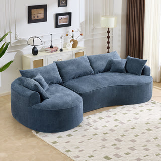 124.5" Extra Large Modern Compressed Boneless Sofa | Luxurious BLUE Chenille Fabric | High-Resilience Comfort Couch w/ 7 Pillows | No Assembly Living Room Seating