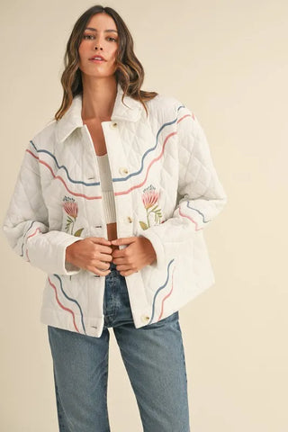 MABLE Floral Multi Color Embroidered Quilted Jacket