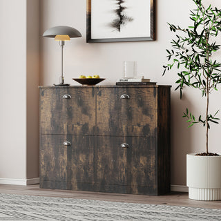 Hidden Slim Narrow Shoe Cabinet – 4-Drawer Retro Shoe Rack for Entryway, Hallway, Bedroom, Original Wood Color