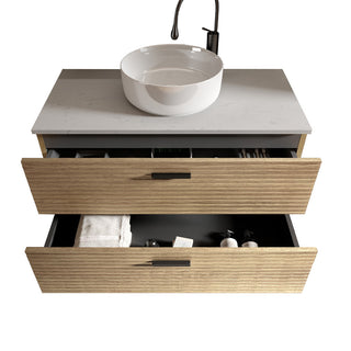 Emilia 36' Striped Natural Oak Bathroom Vanity with Ceramic Sink, Freestanding Bathroom Vanity for Modern Bathroom, KD
