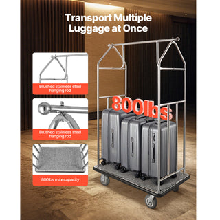 Hotel Luggage Cart 800 LBS Brushed Stainless Steel Finish Bellman's Cart