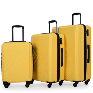 ABS Lightweight 3 Piece Luggage Sets with Spinner Wheels and TSA Lock in Yellow (20/24/28)