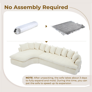 127" Large Curved Sectional Sofa – L-Shaped Left Couch, Beige Corduroy, 10 Back Cushions, No Assembly, Modern Living Room Sofa