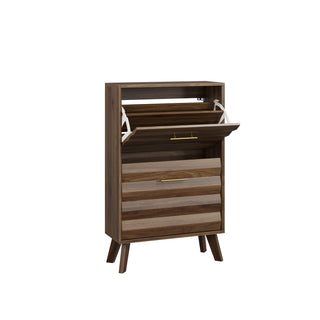 Walnut Wood Flip-Top Shoe Cabinet, Narrow Entryway