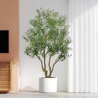 8FT Tall Artificial Olive Tree - Large Faux Potted Tree with Natural Trunk and Lifelike Olive Leaves and Fruit, Elegant Indoor/Outdoor Decorative Plant for Living Room, Office or Entryway, 1 pc/set