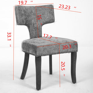 Mid Century Modern Dining Chairs Set of 2, Farmhouse Linen Fabric Upholstered Accent Chair Curved Backrest with Copper Nails around,Kitchen Chairs with Hardwood Frame, Beige