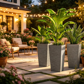 Stackable Design Tapered Planters,3-Piece Outdoor Planters,Tall Planters,Garden Planters(Only 3Pcs Planters)