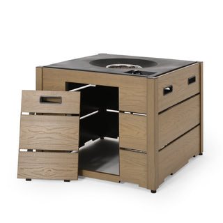 Outdoor 31' WPC Base Square Propane Fire Pit - 40,000 BTU, Brown