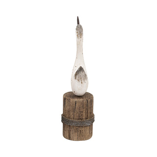 White Paulownia Wood Swan Sculpture, Brown Base