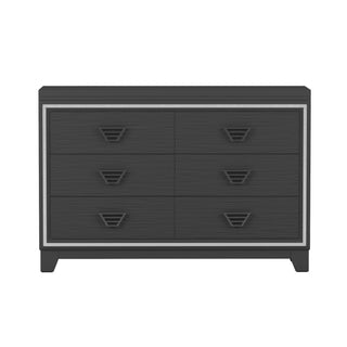 3-Pieces Bedroom Sets Queen Size Upholstered Bed with LED Lights, Nightstands and Dresser with Metal Handles and Sparkling Shiny Decoration, Black