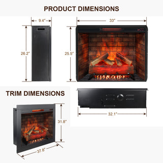 33 inch Infrared Electric Fireplace with Removable Trim kit Insert, Touch Panel Home Decor Heater, Smokeless Firebox With Fire Crackling Sound