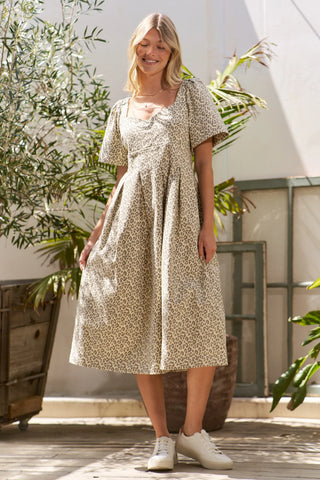 Jade By Jane Leopard Print Bell Sleeve Midi Dress - 97 % cotton