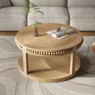 31.5 inch round two-tier solid wood coffee table natural, view 3